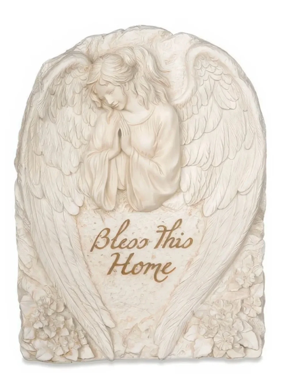Angel Wings 'Bless This Home' polystone Wall Plaque - Cream